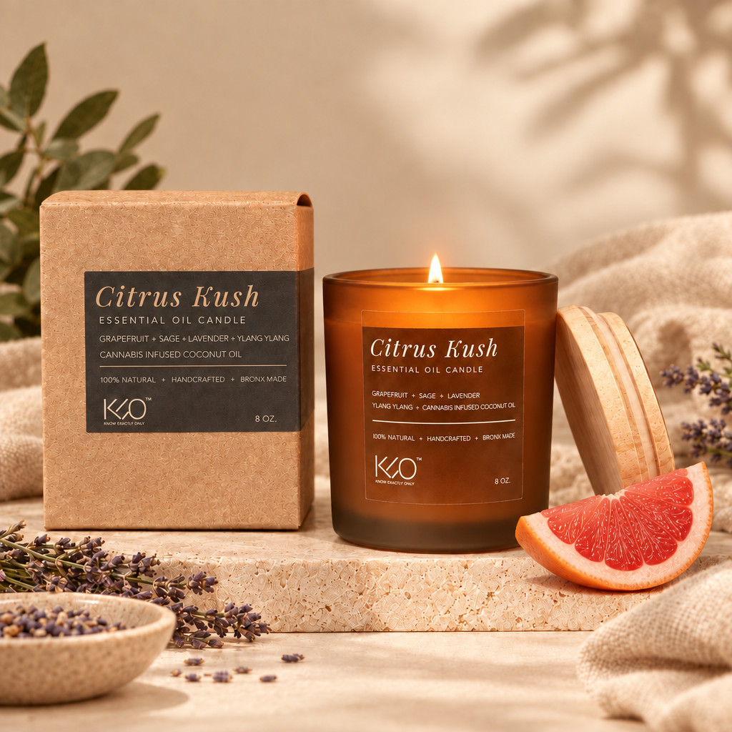 Fun Size Citrus Kush Candle & Curated Playlist.