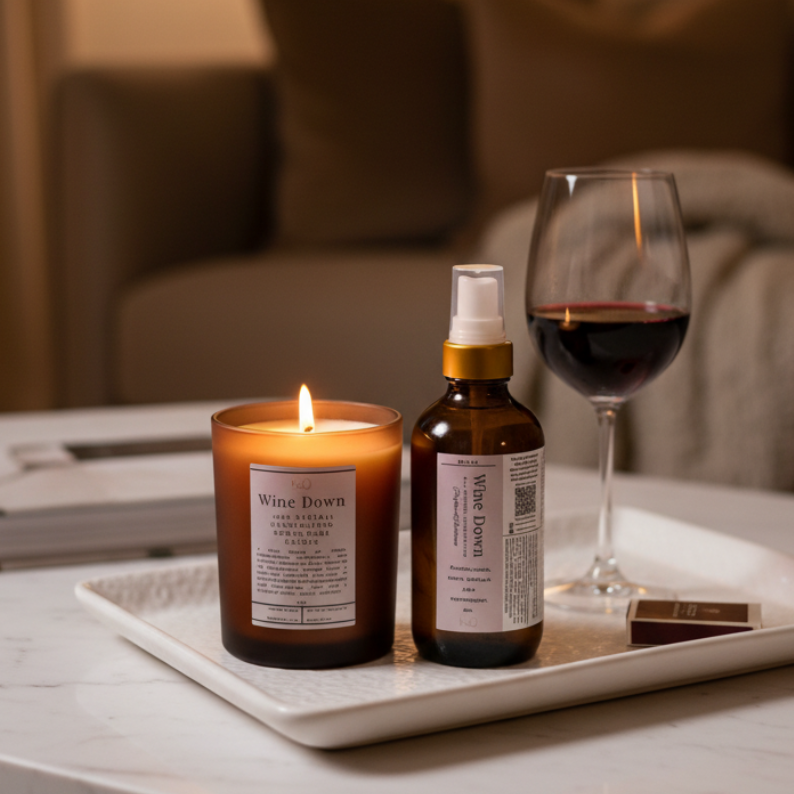Wine Down Candle + Parfum d'Ambiance Set