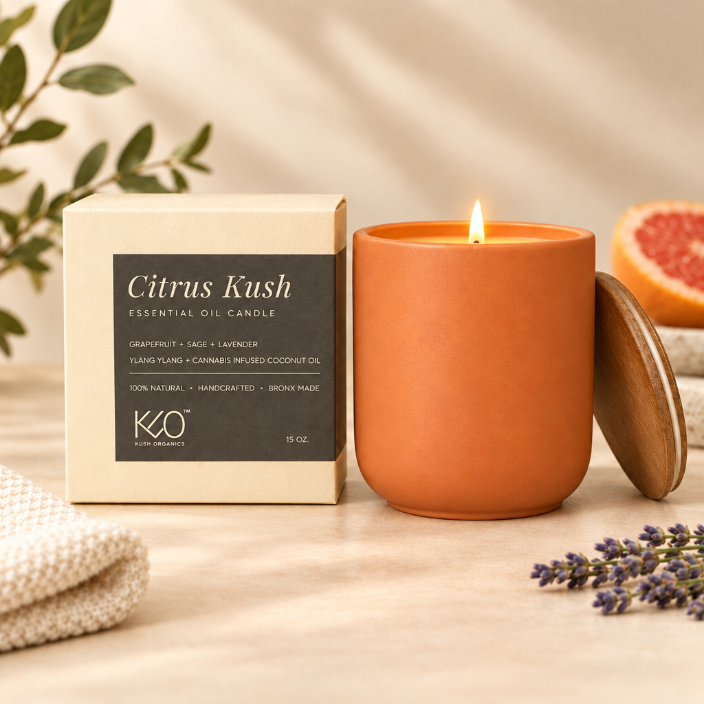 Citrus Kush Candle & Curated Playlist.