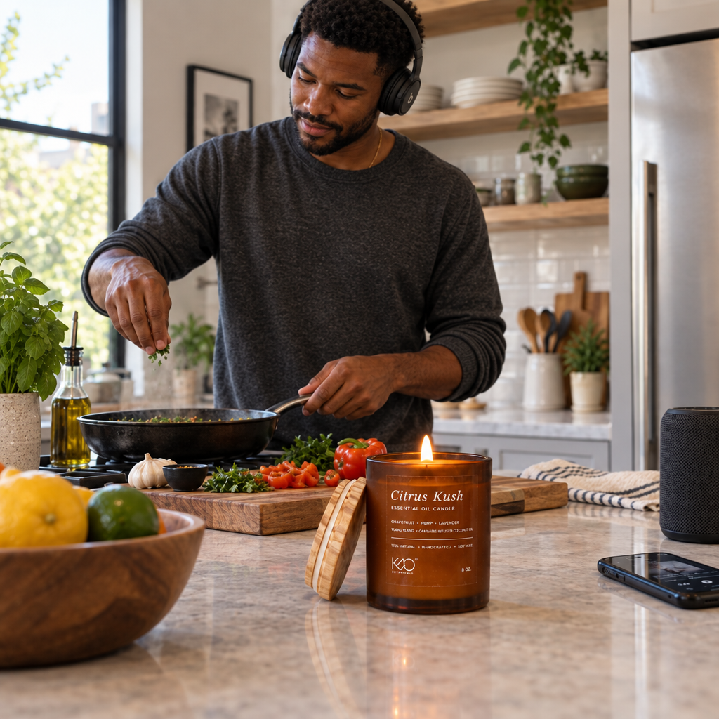 Fun Size Citrus Kush Candle & Curated Playlist.