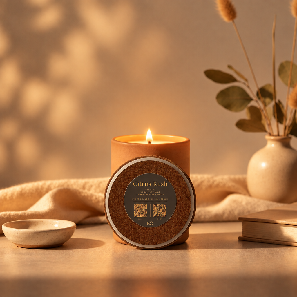 Citrus Kush Candle & Curated Playlist.